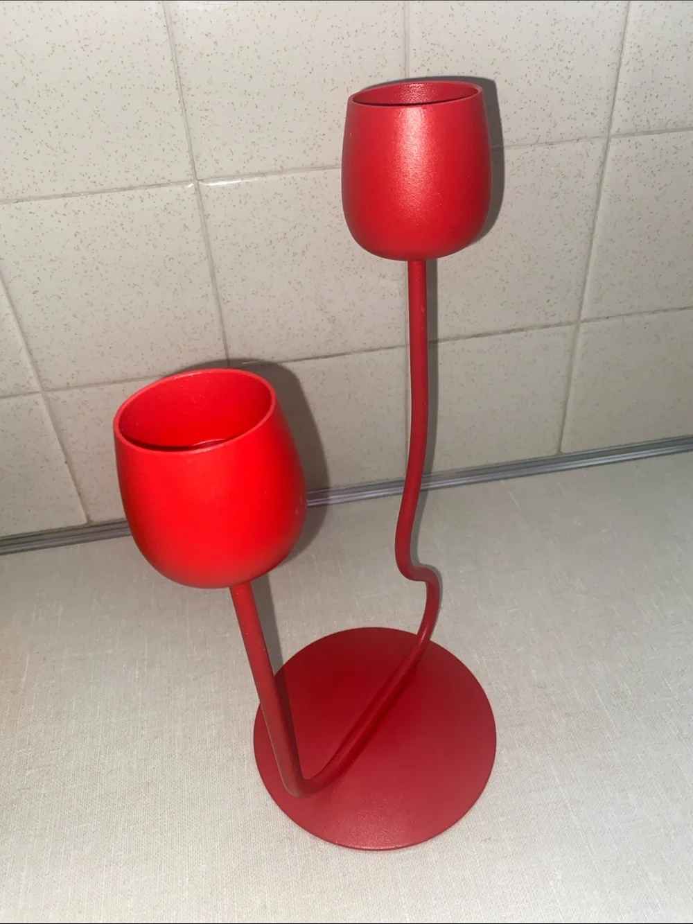 Ikea Silverparon Candlestick/Tealight Holder Bright Red Aluminum/Steel